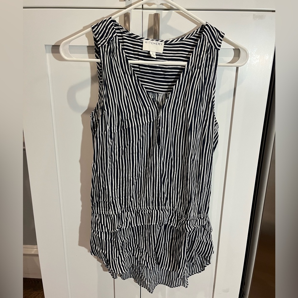 Witchery navy and white striped chiffon tank, AU 6 (US 0/2)